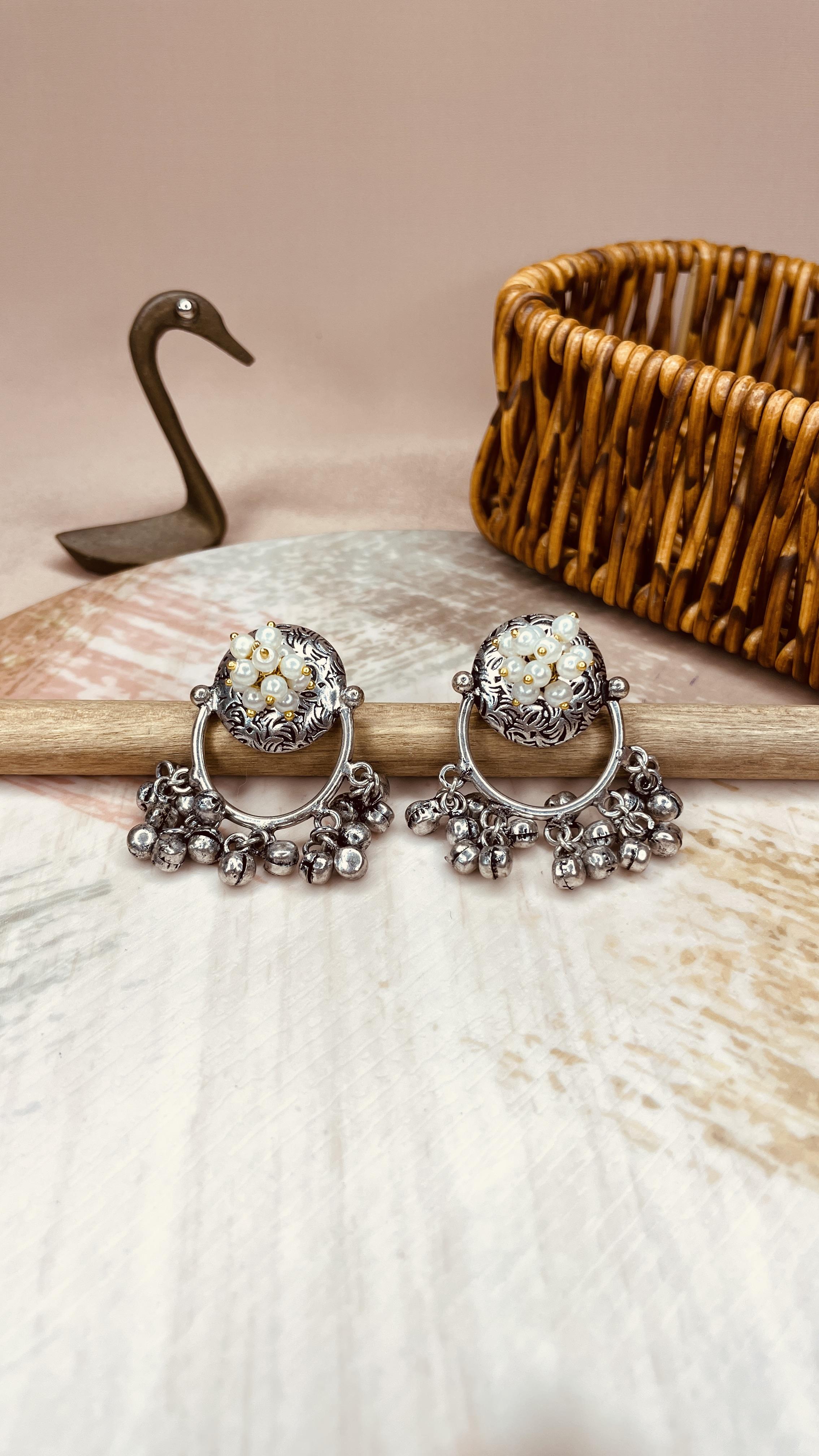 Gunghroo  and Pearls Dangler Earrings