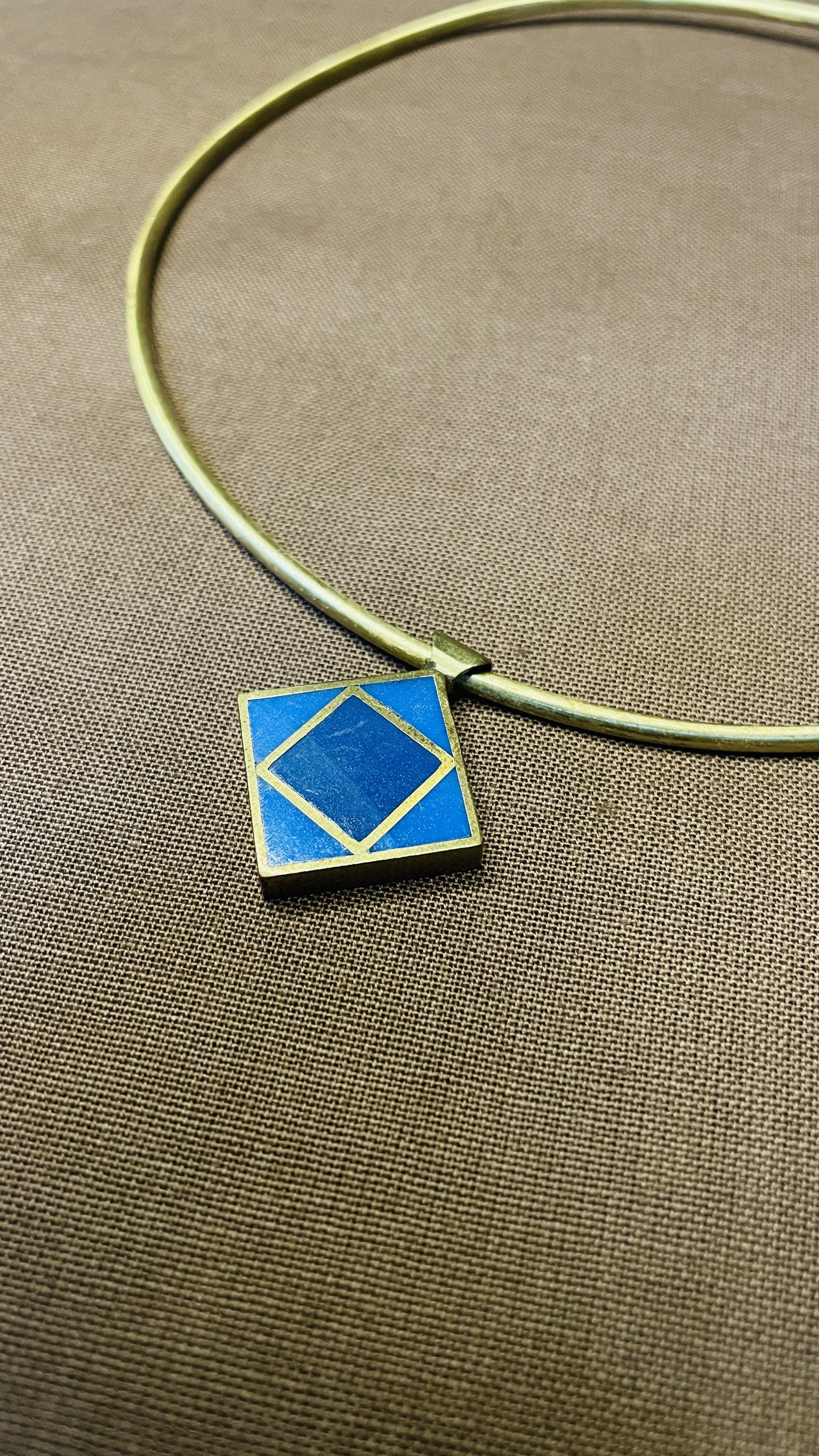 Azure Glow Brass Hasli Choker