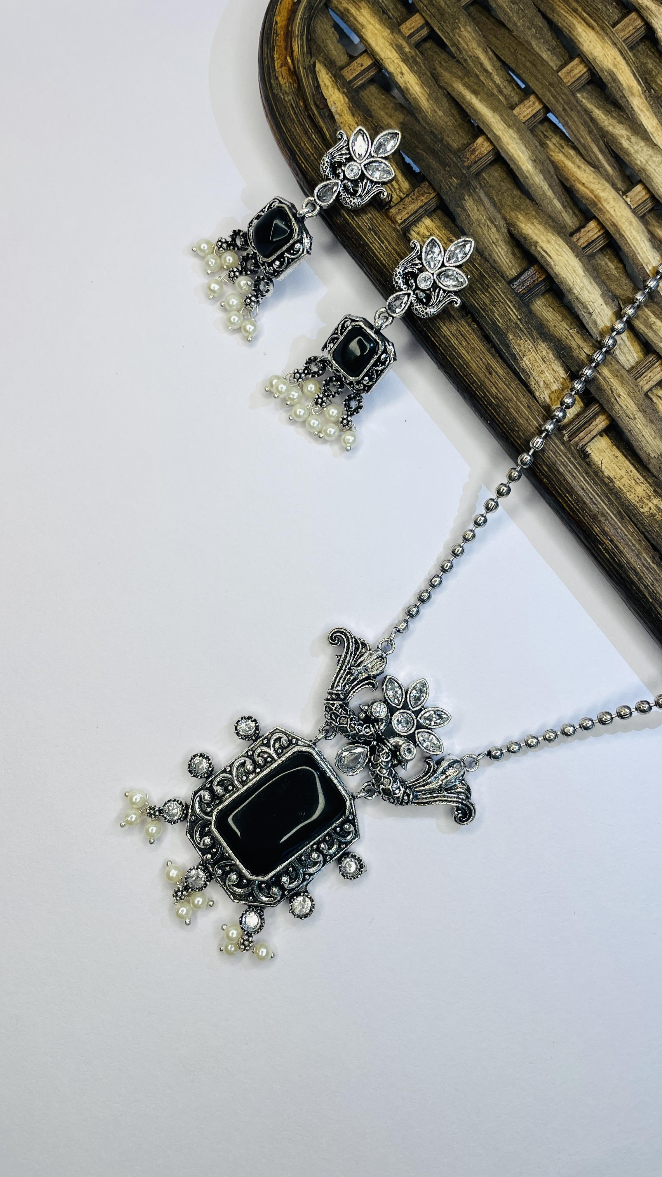 Ruhani Bloom Oxidised Necklace Set Black