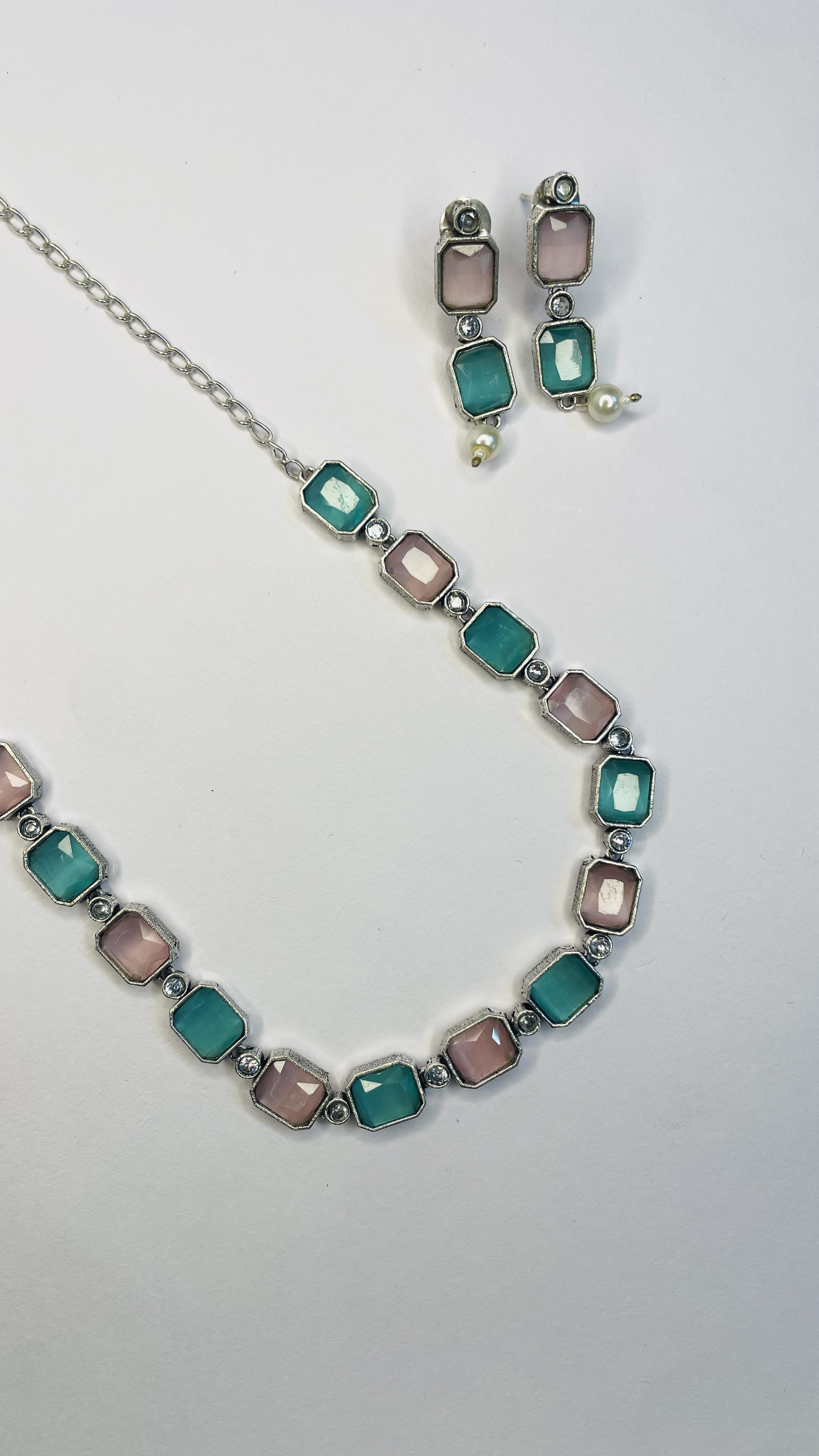 Ishya Pastel Prism Oxidised Necklace Set