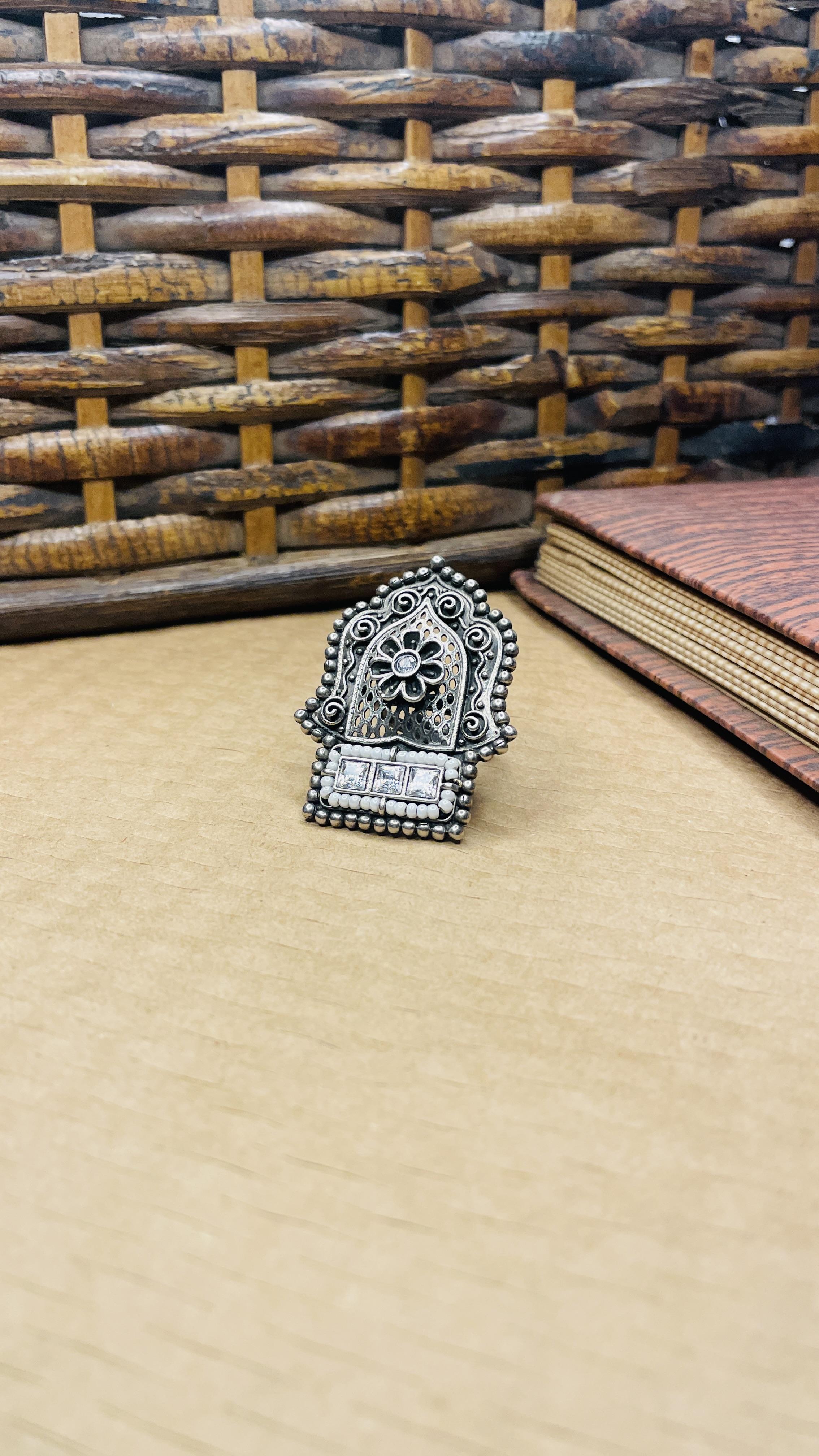 Devika Temple Dome Oxidised Statement Ring